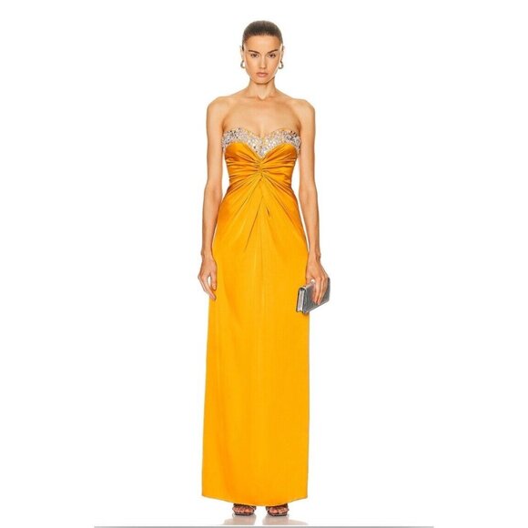 PatBO Hand Beaded Strapless Gown Mustard Dark Yellow - Picture 1 of 4